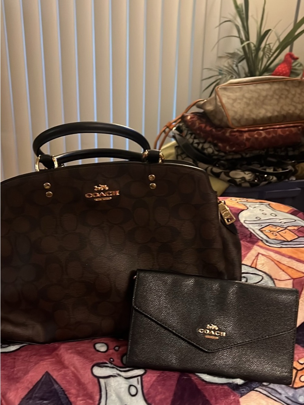 Coach Brown Signature Satchel with Black Leather Wallet